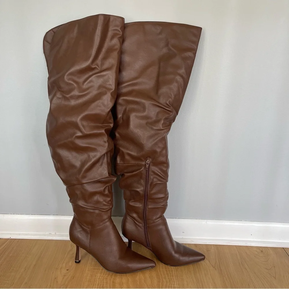 Meya Scrunch Boot Over the Knee Slouchy Stiletto Heels Sz 7